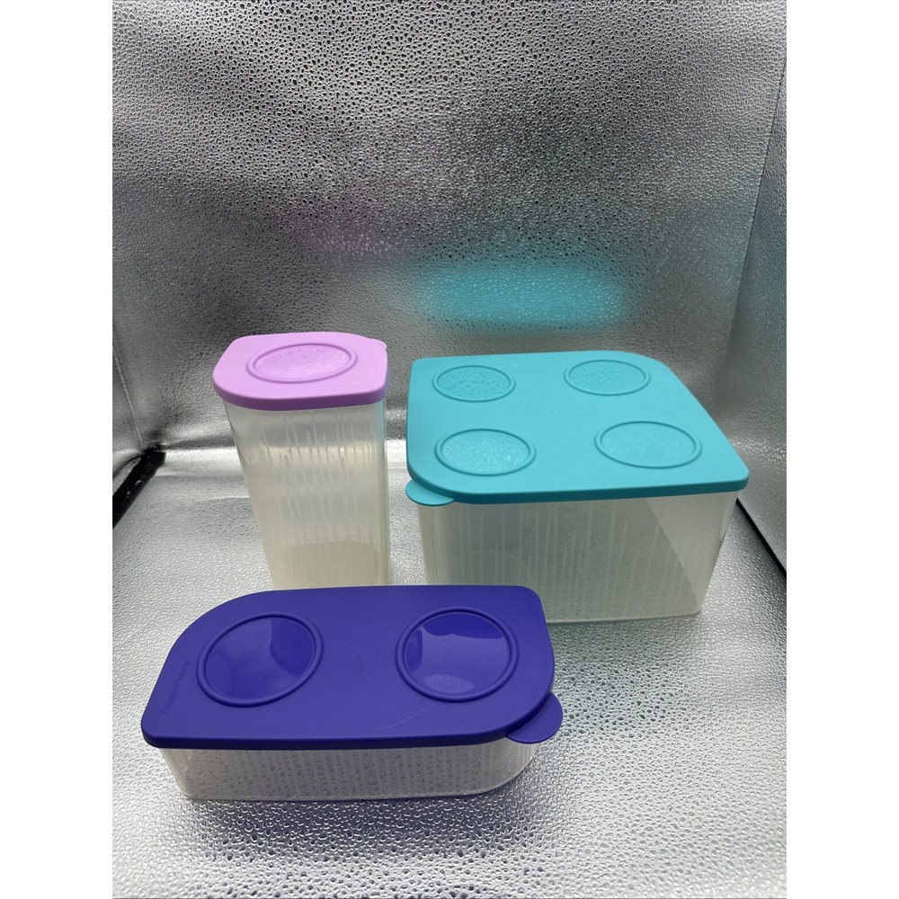 Tupperware Fresh N Cool Containers Set Of  3 Purple Turquoise Pink
